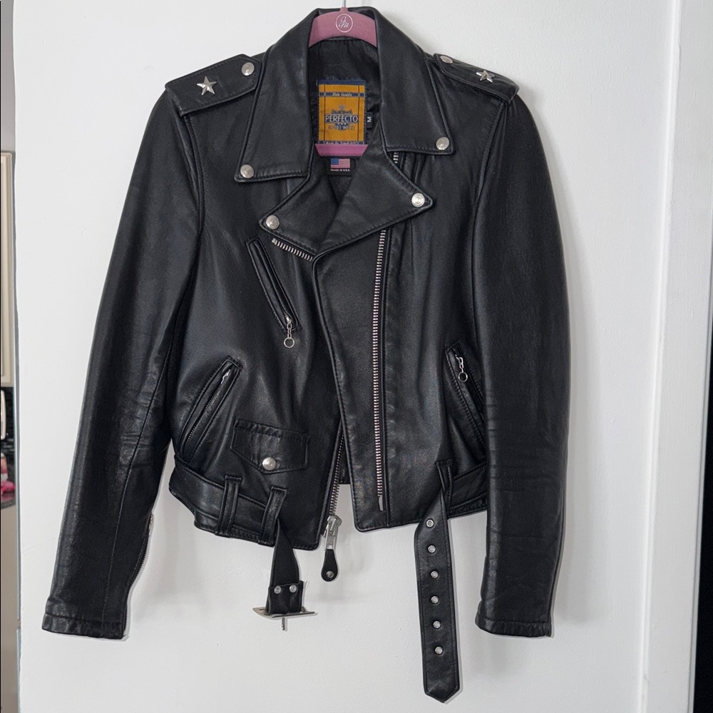 Schott NYC Cropped Perfecto® in Lambskin Leather Jacket